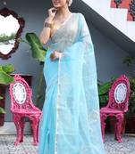 Women's sky silk by silk jamdani saree