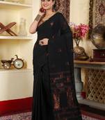 Women's black pure cotton by cotton shastik jamdani saree