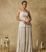 Grey heavy embroidered gharara with tunic and blouse