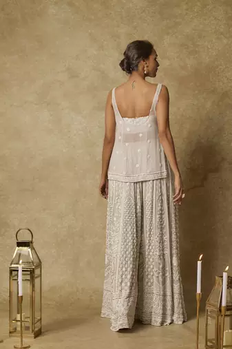 Grey heavy embroidered gharara with tunic and blouse