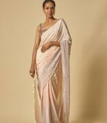 Beige to lilac ombre sequin embroidered pre-stitched saree with embroidered blouse