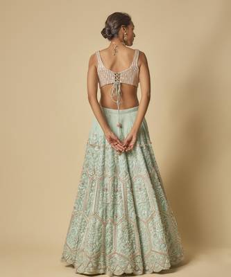 Mint Heavy Embroidered Lehenga Set With Two Dupatta 4