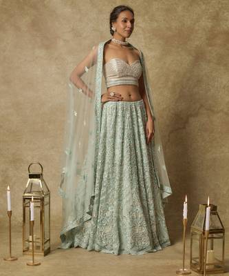 Mint Heavy Embroidered Lehenga Set 1