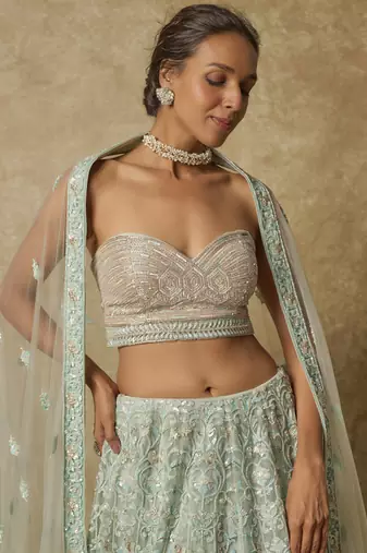 Mint Heavy Embroidered Lehenga Set