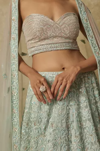Mint Heavy Embroidered Lehenga Set