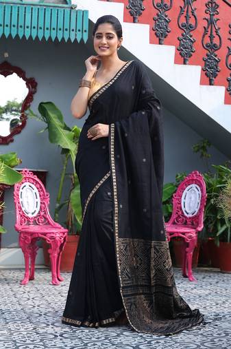 Women's black pure silk by pur matka saree