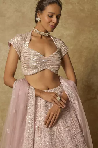 Dusty Pink Heavy Embroidered Lehenga Set