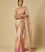 Multi colour embroidered tissue and ombre pre-stitched saree with embroidered blouse