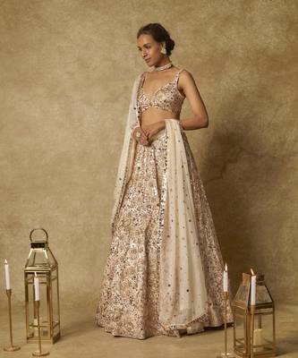 Beige Heavy Embroidered Lehenga Set 1