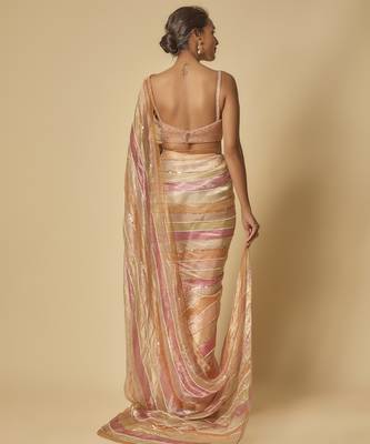 Multi colour embroidered tissue and ombre pre-stitched saree with embroidered blouse 4