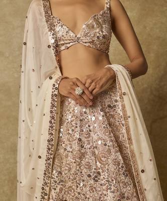 Beige Heavy Embroidered Lehenga Set 3