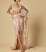 Pink heavy embroidered pre-stitched drape saree with embroidered blouse