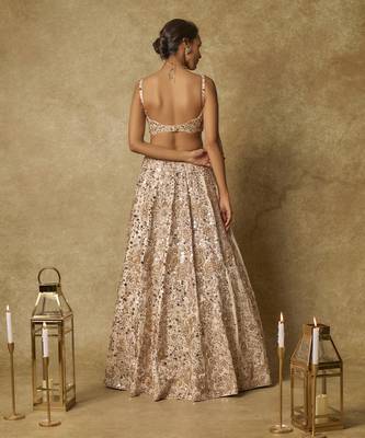 Beige Heavy Embroidered Lehenga Set 4