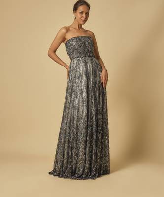 Black and silver embroidered corset gown 1