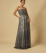 Black and silver embroidered corset gown