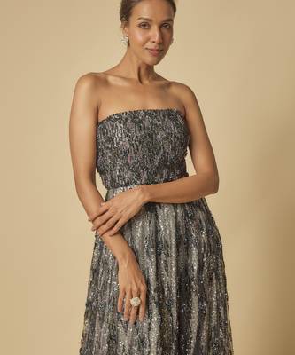 Black and silver embroidered corset gown 2