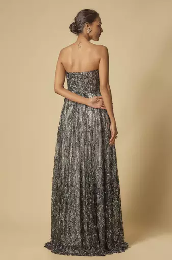 Black and silver embroidered corset gown