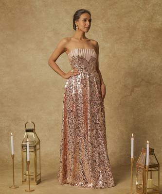 Baby pink sequin embroidered corset gown 1