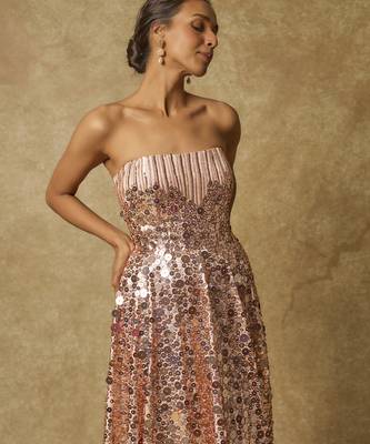 Baby pink sequin embroidered corset gown 2