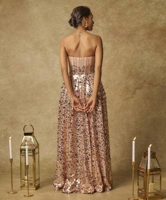 Baby pink sequin embroidered corset gown 4
