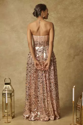 Baby pink sequin embroidered corset gown