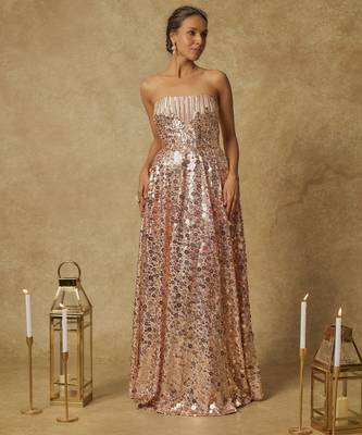 Baby pink sequin embroidered corset gown 5