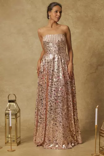 Baby pink sequin embroidered corset gown