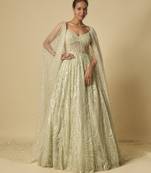 Sage green embroidered gown.with long cape
