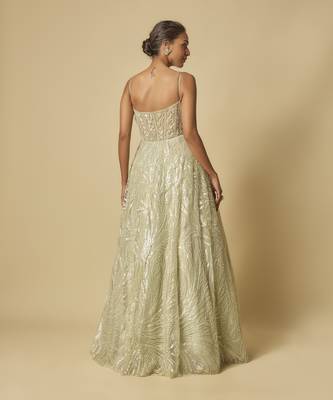 Sage green embroidered gown.with long cape 4