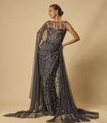 Black embroidered drape gown