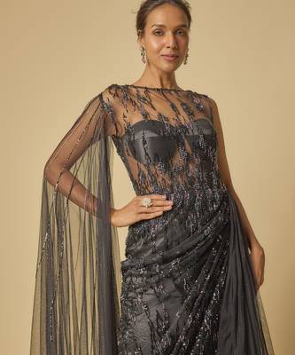 Black embroidered drape gown 2