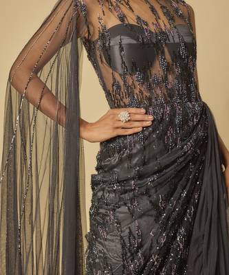 Black embroidered drape gown 3