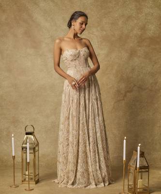 Nude corset embroidered heavy gown 1