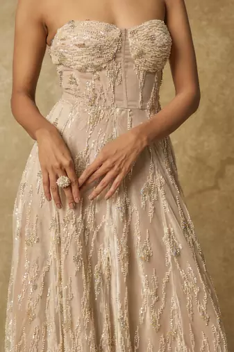 Nude corset embroidered heavy gown
