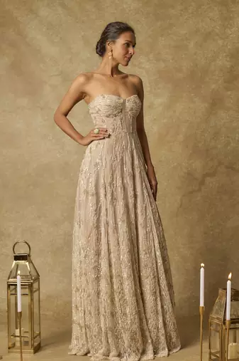 Nude corset embroidered heavy gown