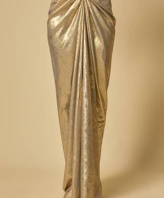 Gold metallic drape skirt set with embroidered cape 4