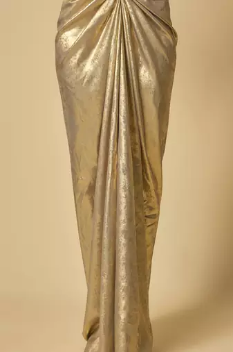Gold metallic drape skirt set with embroidered cape