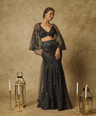 Black embroidered mermaid skirt dupatta and blouse 1