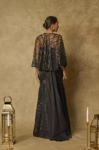 Black embroidered mermaid skirt dupatta and blouse