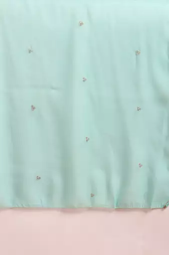 sea green color embroidered poly silk styles kurta trouser with dupatta