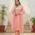 peach color embroidered poly silk styles kurta trouser with dupatta