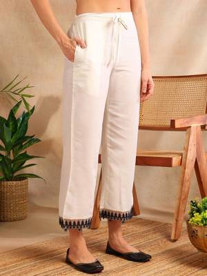 Women White solid silk blend embroidered fancy flared kurta trousers with dupatta 6