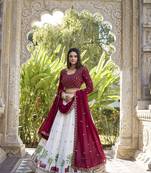 White and Maroon Georgette Thread Work Wedding Lehenga Choli