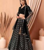  Black Sequins Zari Embroidered Georgette Designer Lehenga Choli with Dupatta