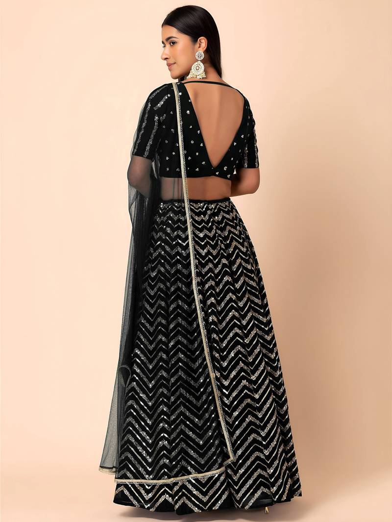 black sequins zari embroidered georgette lehenga set choli with dupatta with dupatta