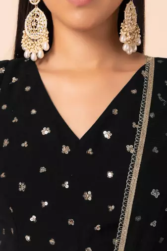 black sequins zari embroidered georgette lehenga set choli with dupatta with dupatta