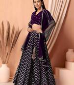 purple sequins zari embroidered georgette lehenga set choli with dupatta with dupatta