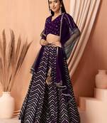 purple sequins zari embroidered georgette lehenga set choli with dupatta with dupatta