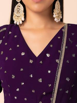 purple sequins zari embroidered georgette lehenga set choli with dupatta with dupatta 6