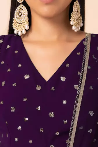 purple sequins zari embroidered georgette lehenga set choli with dupatta with dupatta